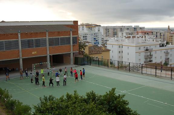 Students at a local secondary school during a PE class. 