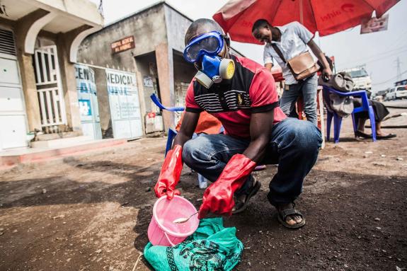 A sanitation worker in the city of Goma, in the Democratic Republic of Congo, in July.