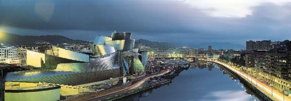 The Guggenheim Museum Bilbao sits on the Nervion river.