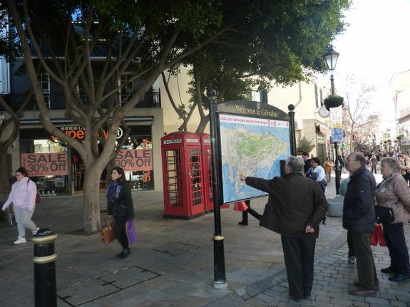 Tourists and local residents, in the main shopping street in Gibraltar.