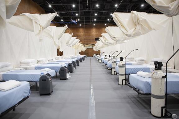 The field hospital is ready to take patients if necessary.