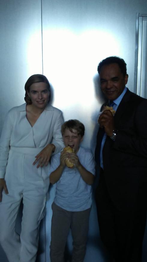  With co-stars Thekla Teuten and Peter de Jersey during a break from filming.