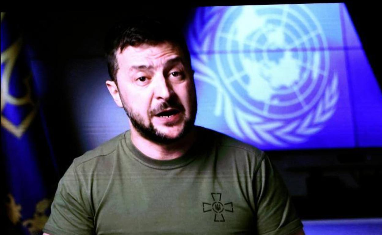 Zelenski, durante su reciente intervención ante la Asamblea General de la ONU. 