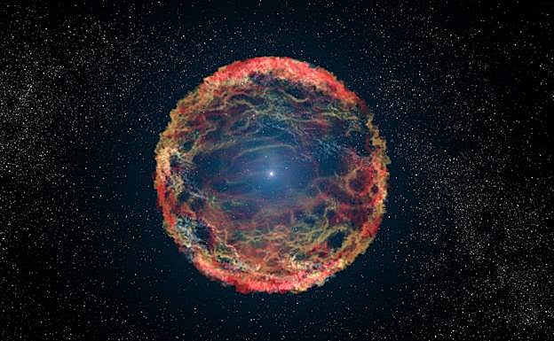 Impresión artística de la supernova 1993J en la galaxia M81.