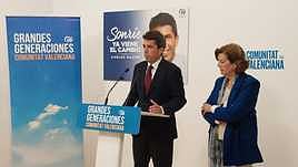 El presidente del PPCV, Carlos Mazón, en rueda de prensa este jueves.