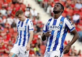 El delantero realista Ali Cho lamenta una ocasión fallada ante el Mallorca