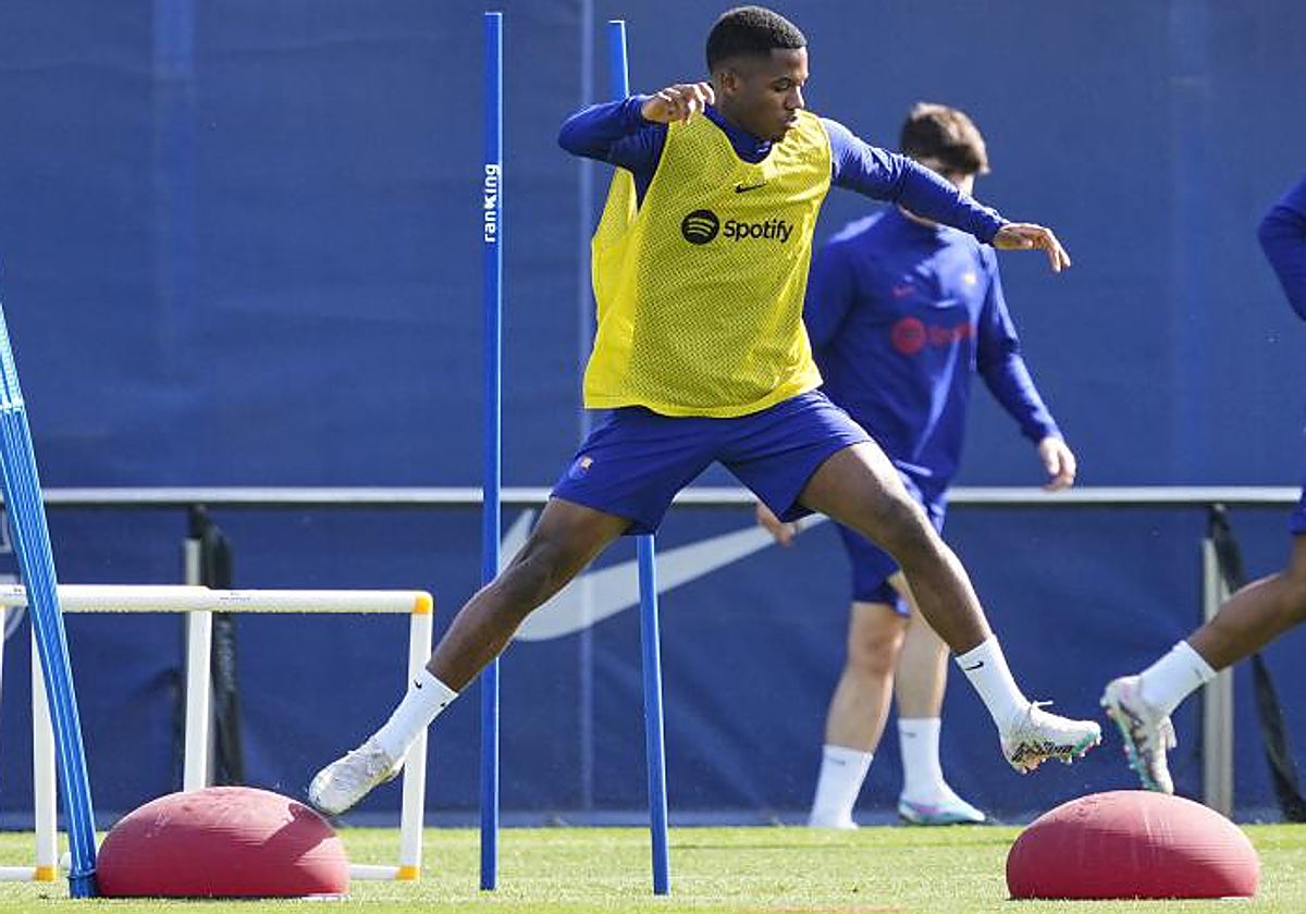 Ansu Fati, en el entrenamiento de este viernes antes de medirse al Elche