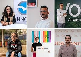 Los representantes de las diferentes organizaciones políticas juveniles de Alicante Cristina Cutanda, Miguel Ángel Nicolás, Josué Alfredo, Cecilio Esteve, Sara Llobell y Víctor Gomis.
