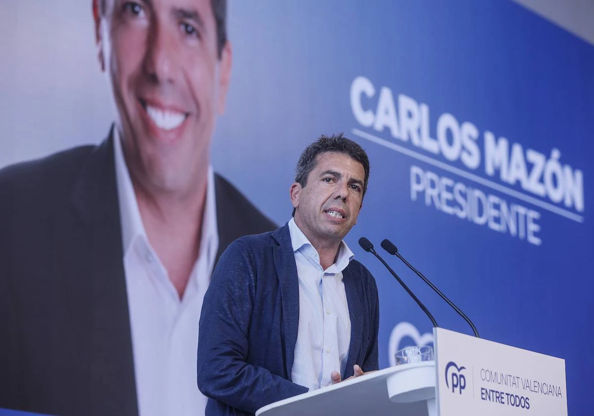 El candidato a la presidencia de la Generalitat del PPCV, Carlos Mazón, durante un mitin