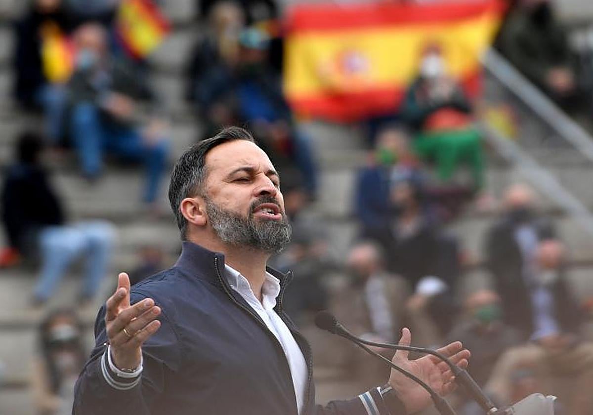 El presidente de Vox, Santiago Abascal, durante un mitin.