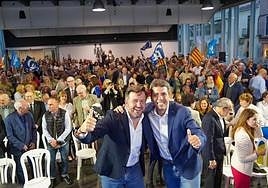 Pablo Ruz y Carlos Mazón, en el mitin central de los populares en Elche.