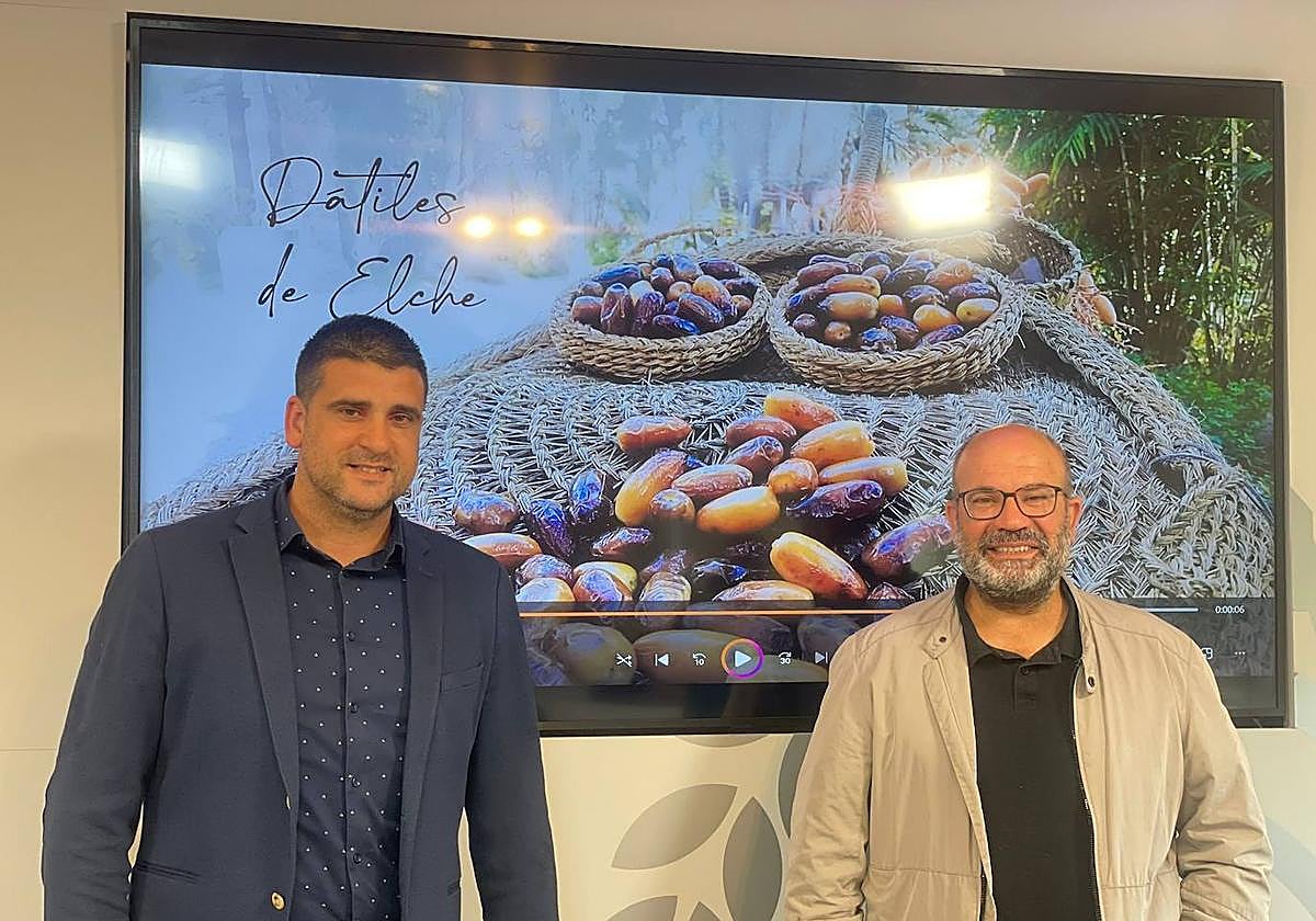 El concejal de Desarrollo Rural, Felip Sànchez, y el presidente de la Asociación de Productores de Dátil de Elche, Miguel Ángel Sánchez.