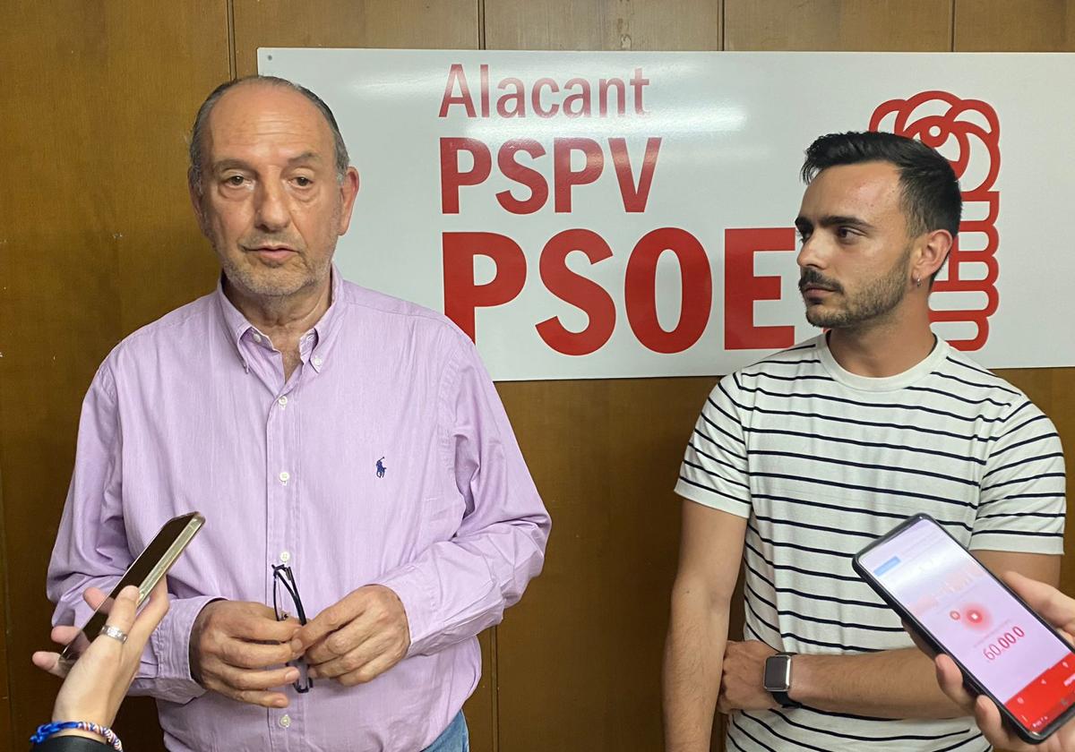 El secretario local del PSPV de Alicante, Miguel Millana, y el coordinador del Comité Electoral, Miguel Ángel Nicolás.