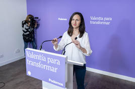 La ministra y lider de Podemos, Ione Belarra, en una comparecencia.