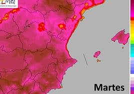 Mapa de calor previsto por la Aemet para el próximo martes.