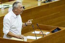 Joan Baldoví durante su intervención en la investidura de Mazón.