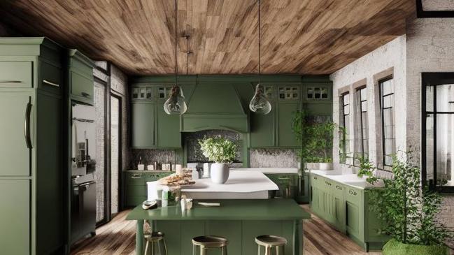 Imagen después - Tranformación de una cocina con estilo mediterráneo y color verde oliva