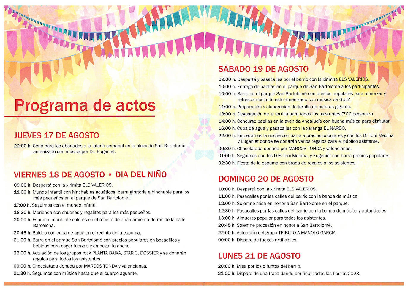 Programa de actos fiestas del barrio del Pati Fosc.