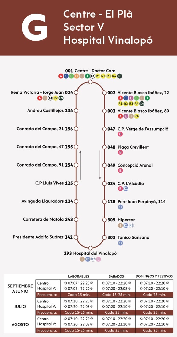 Imagen secundaria 2 - La línea E, F y G del autobús urbano de Elche.