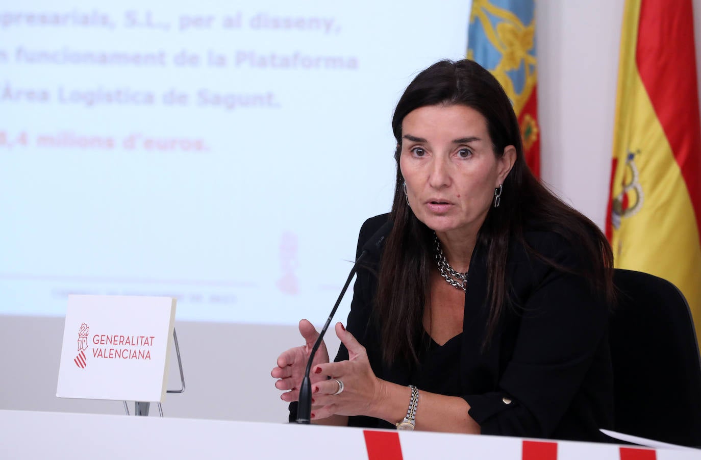 La consellera y portavoz del Consell, Ruth Merino, durante la rueda de prensa tras el pleno.