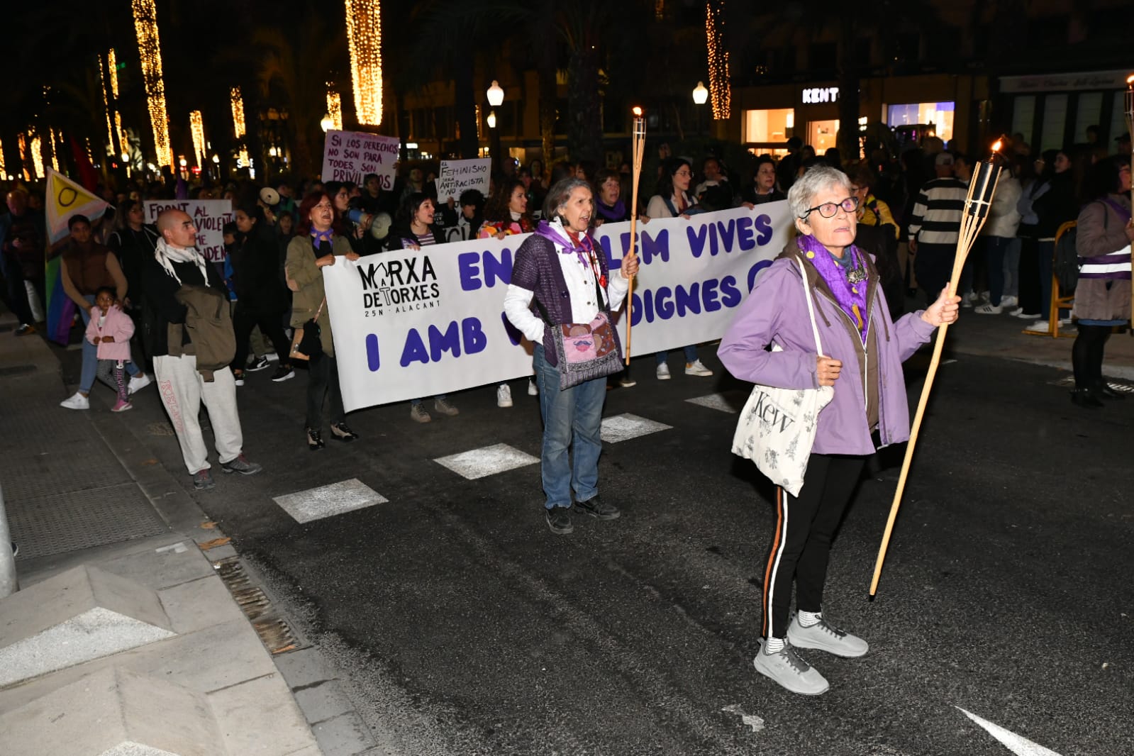 Marea morada y antorchas en las calles de Alicante