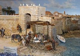 Belén municipal,situado en el zaguán del Ayuntamiento, que simboliza Tabarca.