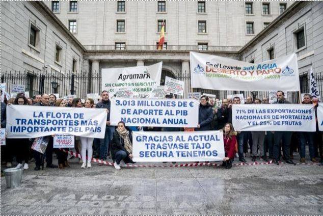 Manifestación de regantes ante las puertas del Ministerio de Transición Ecológica. 