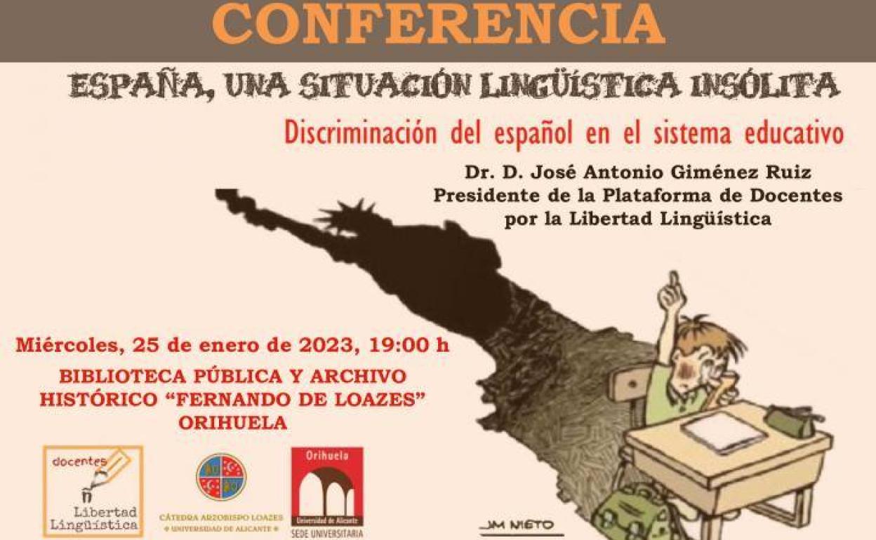 Cartel de la conferencia sobre la discriminación del español. 