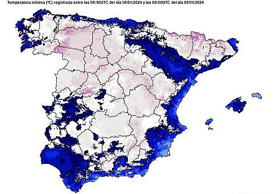 Mapa de frío previsto para los próximos días.