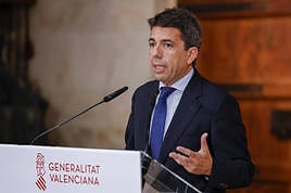 El president de la Generalitat, Carlos Mazón, durante la rueda de prensa de este martes.