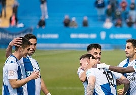 Celebración de uno de los goles del Deportivo.