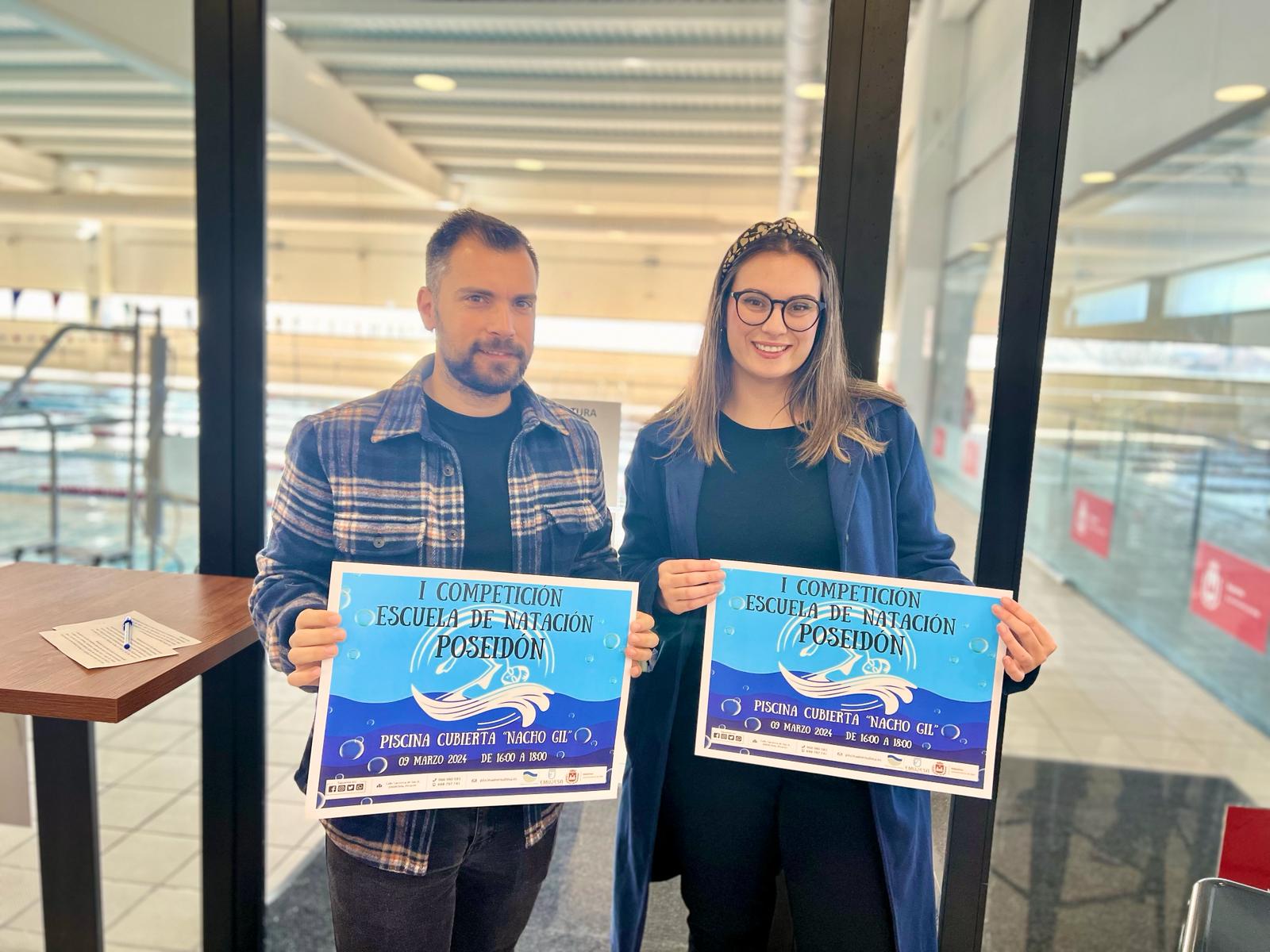 Cartel de la primera competición del grupo Poseidón de la Escuela Municipal de Natación de Elda.