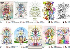 Bocetos de las diez Hogueras Especiales de Alicante.