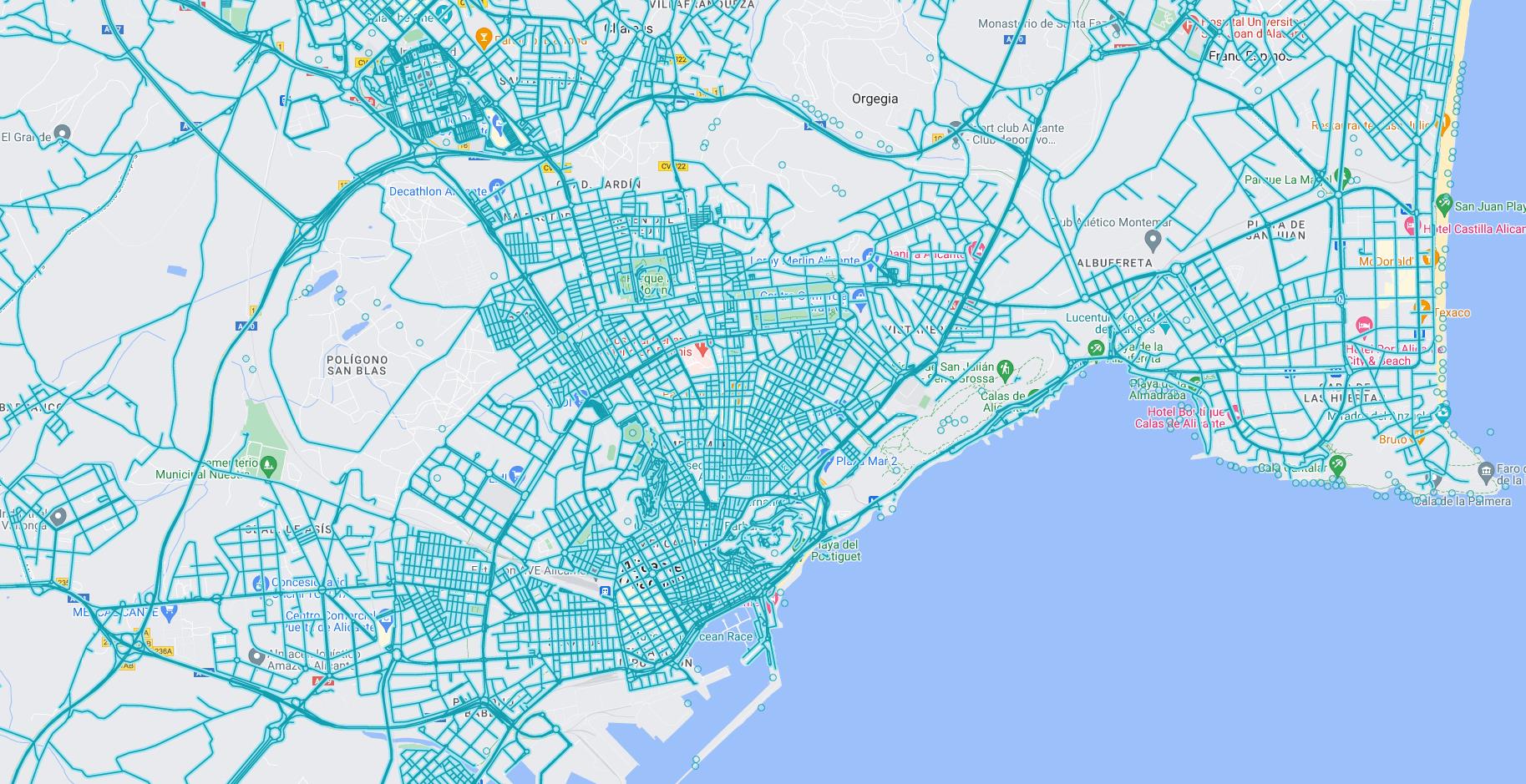 Barrios de Alicante por donde ha pasado el coche de Google.