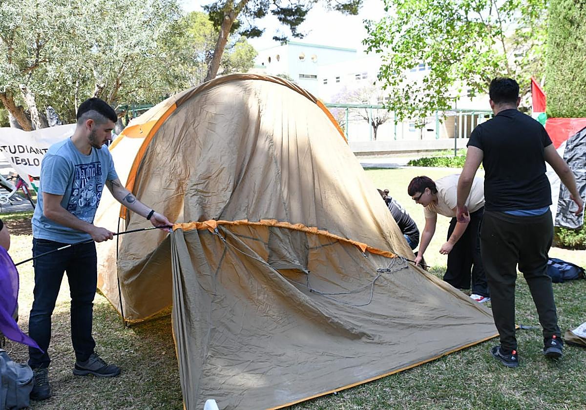 Imagen principal - Las banderas palestinas han tenido un papel protagonista durante la concentración.