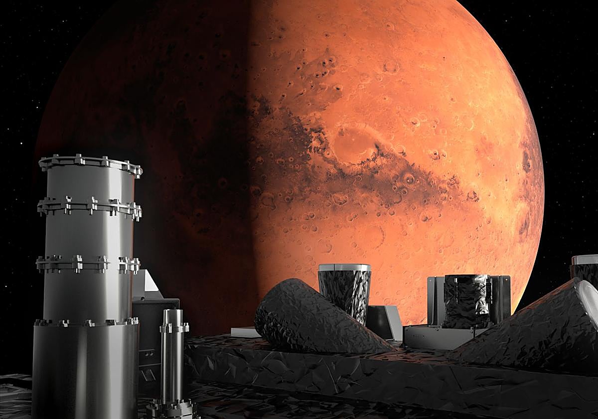 Imagen principal - 1. La superficie de Marte desde el asteroide. 2. Aproximacion a Marte de Hera. 3. Instrumento GRASS durante Fase de Tests en ESA. 