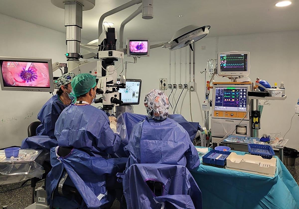 El servicio de Oftalmología del Hospital de Alcoi en plena intervención quirúrgica.