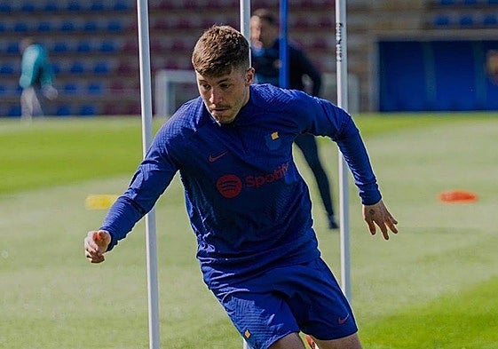 Antonio Aranda, en un entrenamiento con el Barcelona B.
