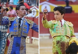 Kevin Alcoledo y Marco Pérez muestran sus trofeos al público.