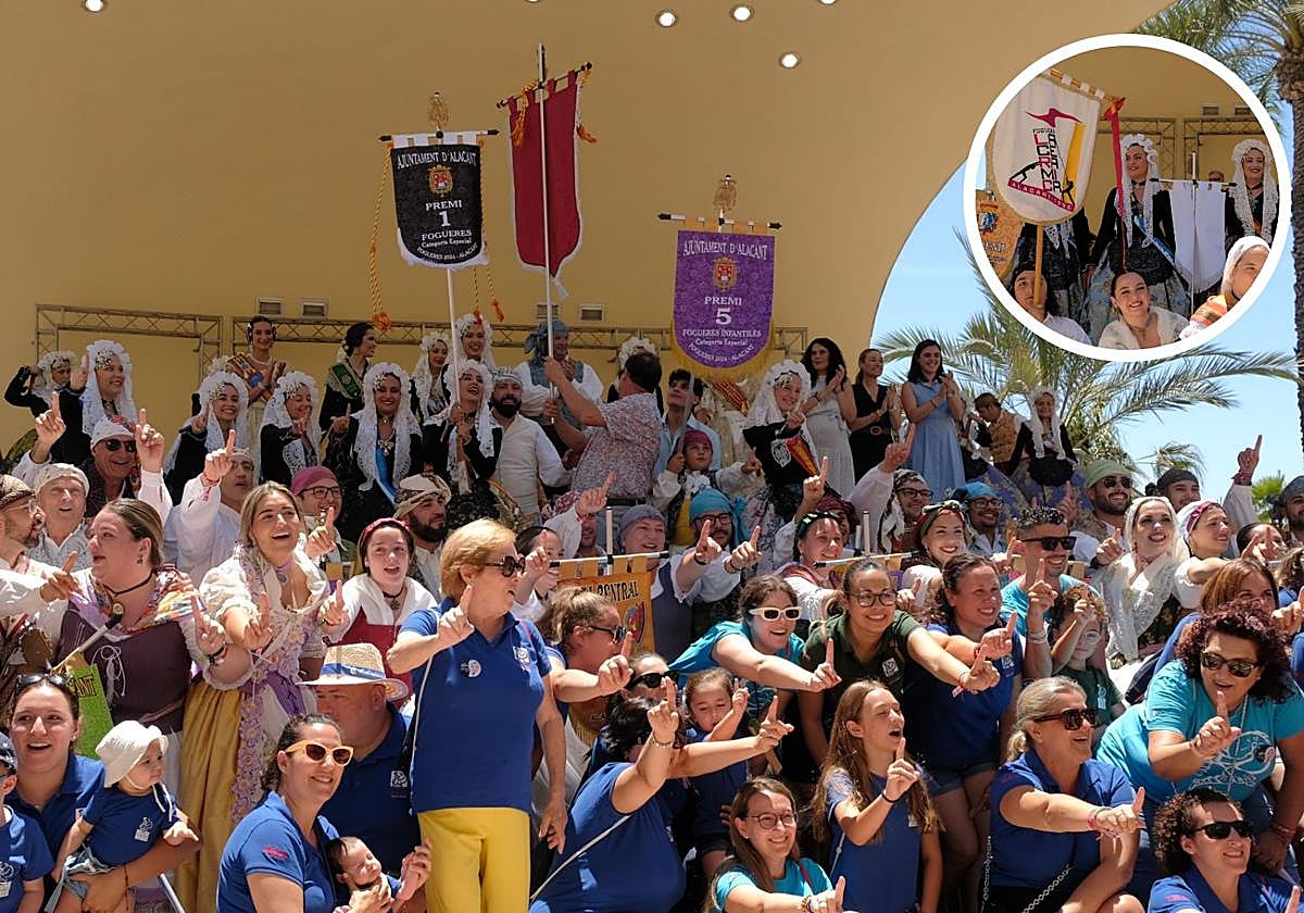 Las comisiones de Hogueras, en la Concha de la Explanda, tras la entrega de banderines.