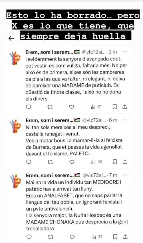 Captura de los mensajes con insultos a Montes y Mazón.