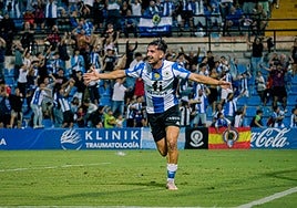 Soldevila celebra el gol marcado ante el Real Murcia.