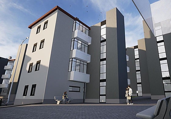 Recreación de la nueva manzana de Porfirio Pascual, con la zona peatonal.