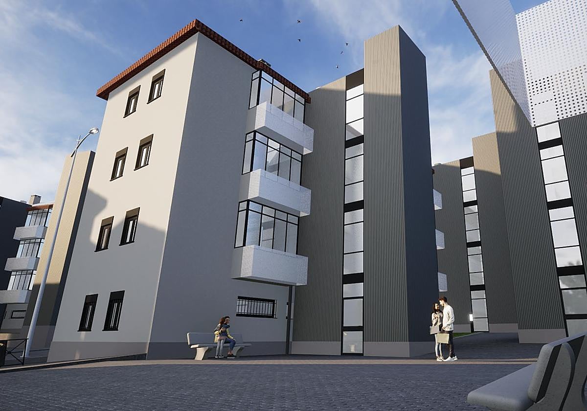 Recreación de la nueva manzana de Porfirio Pascual, con la zona peatonal.