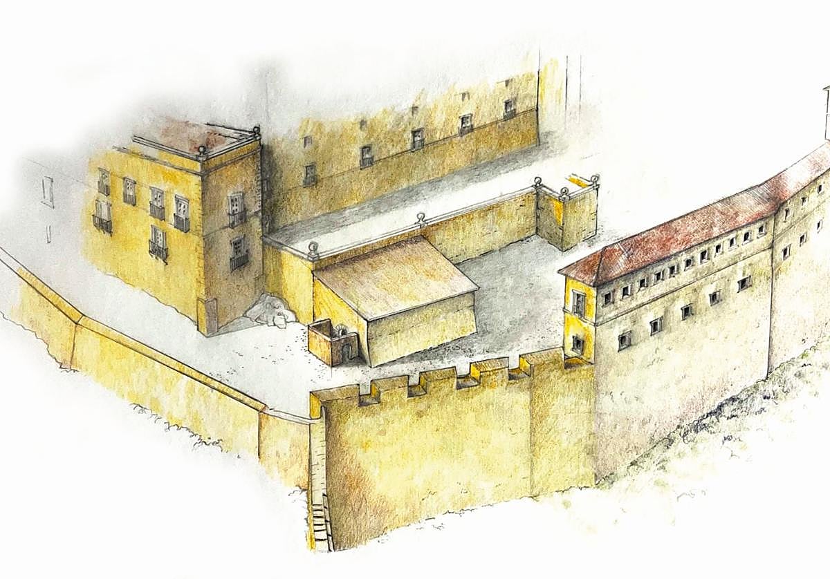 Quarter de les Gitanes. Castell de Dénia. Restitución: Miquel Ortolà Guinnot. Museu Arqueològic de la Ciutat de Dénia.