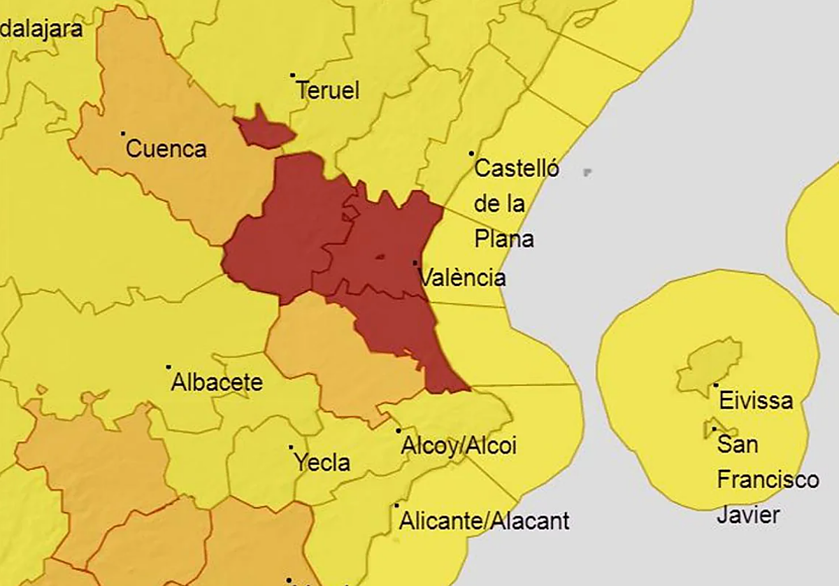 Avisos de la Aemet el día de la DANA de Valencia.