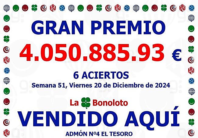 Premio de seis aciertos en 'La Bonoloto'.