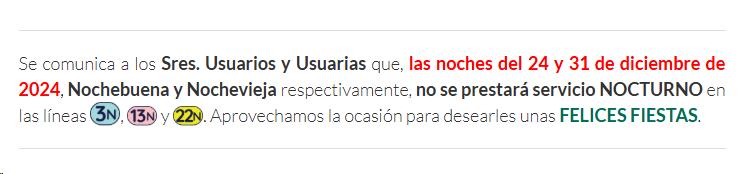 Mensaje informativo en las líneas de autobús para Nochevieja.