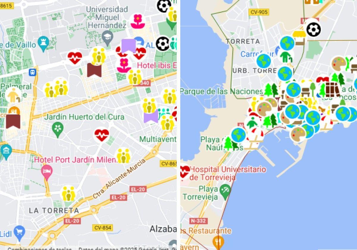 Actividades dentro del mapa en Elche y Torrevieja.