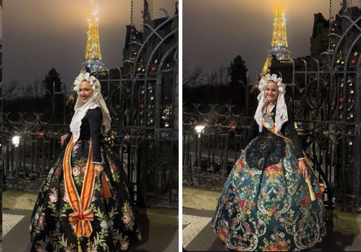 Las belleas del foc, Alba Muñoz y Martina Lloret, frente a la Torre Eiffel.